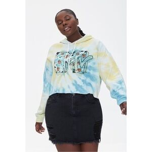 Forever 21 + Plus Size Multicolor Tie Dye Fleece Lined MTV Graphic Hoodie Sz 3X